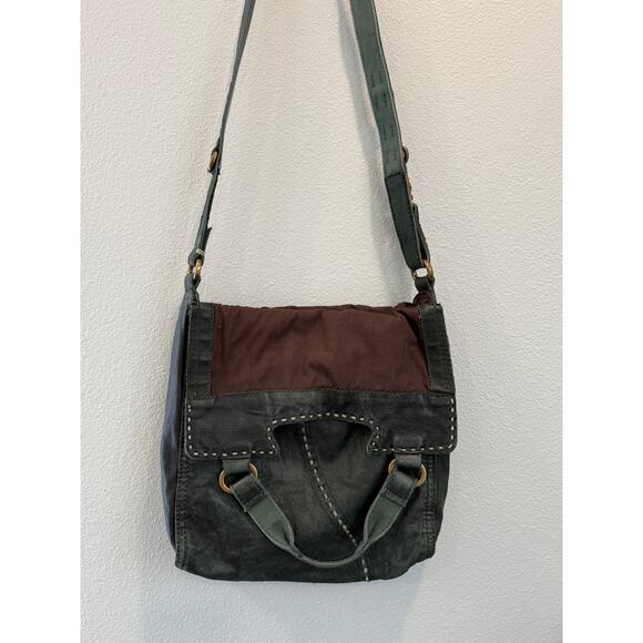 Lucky Brand Abbey Road Green Italian Leather Crossbody Messenger Bag - Picture 3 of 6
